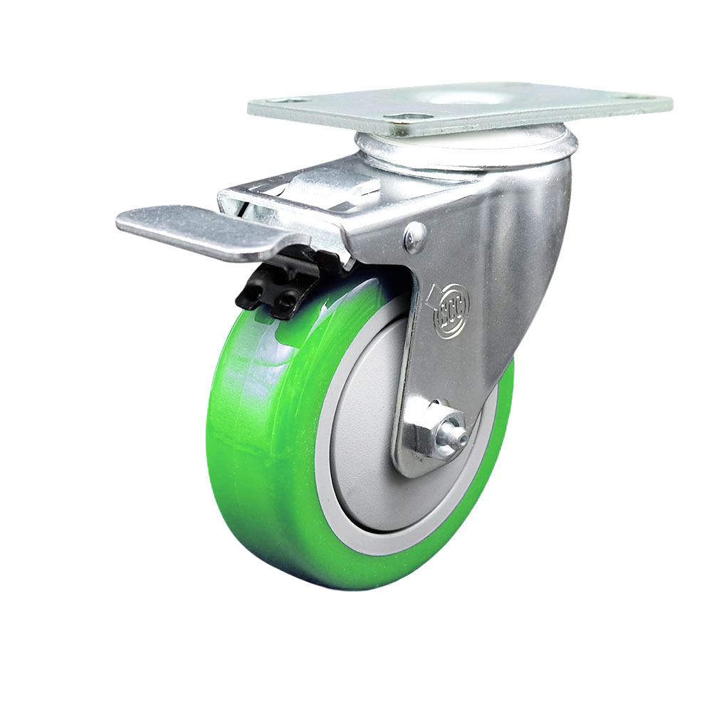 SCC-TTL20S414-PPUB-GRN Polyurethane Swivel Top Plate Caster with 4 in. Green Wheel & Total Locking Brake