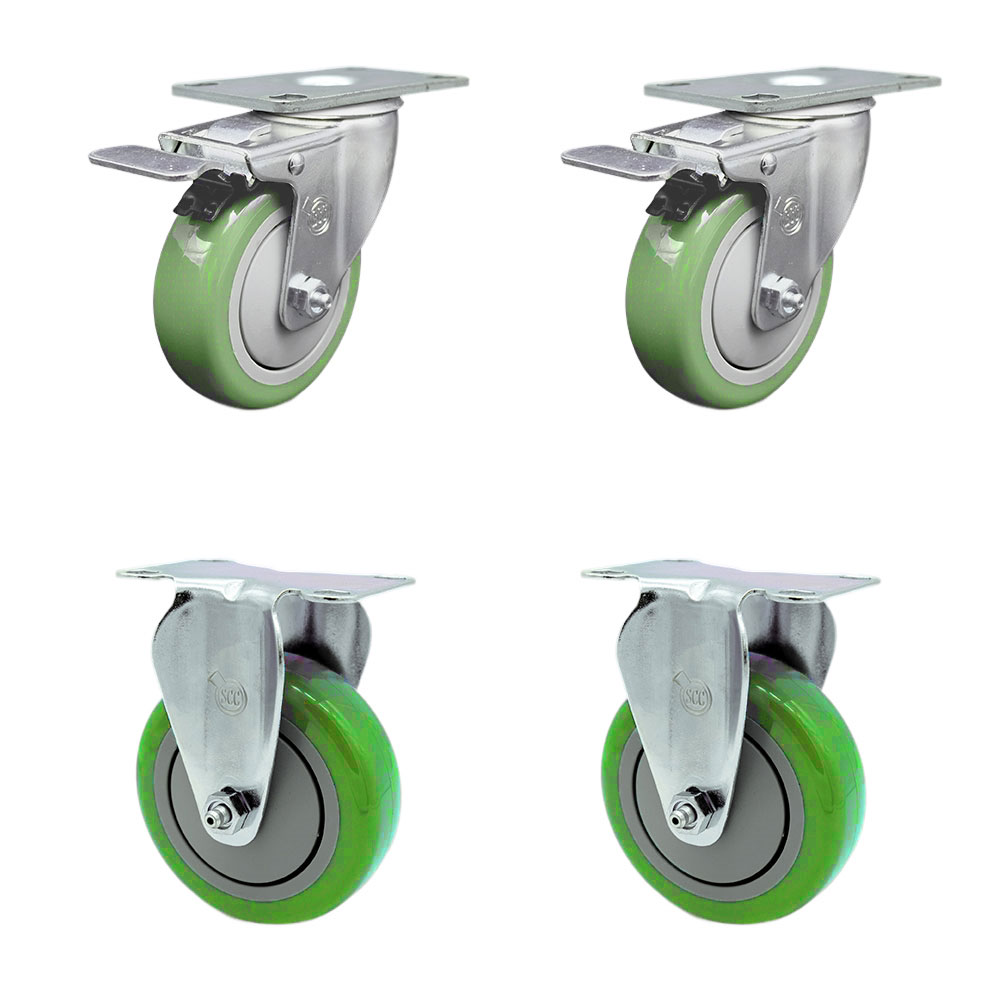 SCC-TTL20S414-PPUB-GRN-2-R-2 Polyurethane Swivel Top Plate Caster with 4 in. Green Wheels - Set of 4