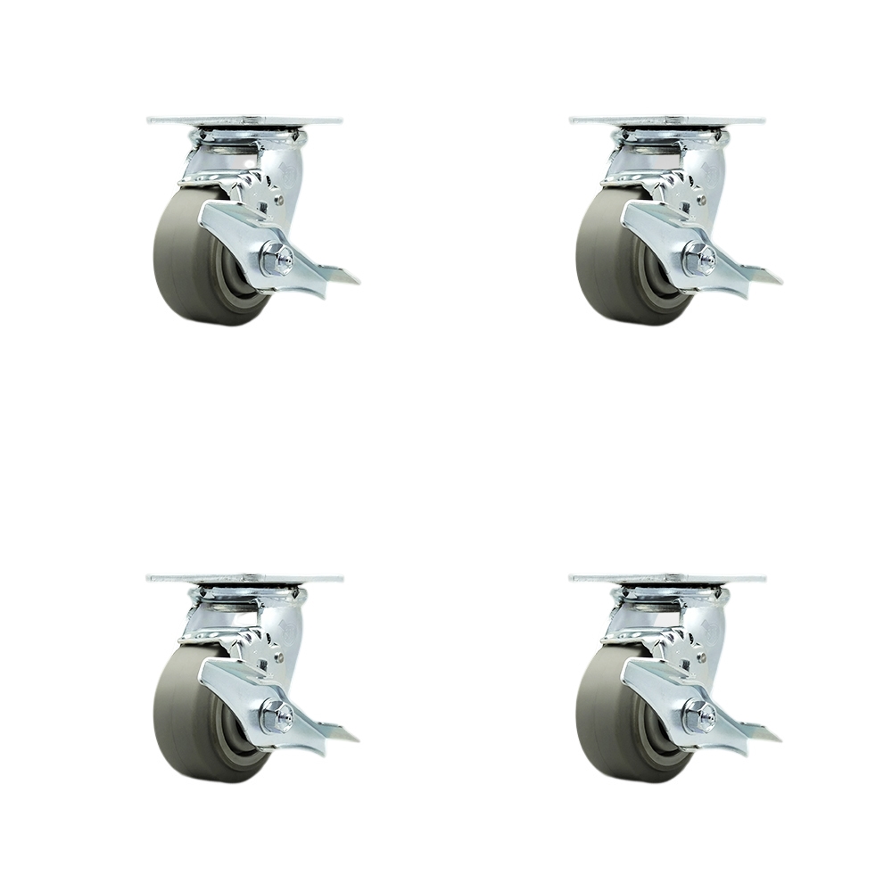 SCC-SS30S420-TPRBF-TLB-BSL-2-TLB-2 Stainless Steel Heavy Duty Swivel Caster Set with 4 in. Thermoplastic Flat Tread Wheel & Ball Bearing
