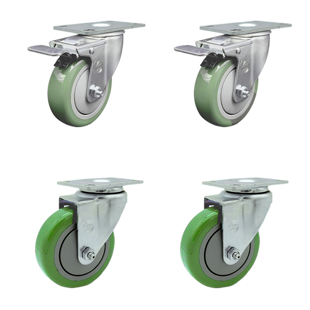 SCC-TTL20S414-PPUB-GRN-2-S-2 Polyurethane Swivel Top Plate Caster with 4 in. Green Wheels - Set of 4