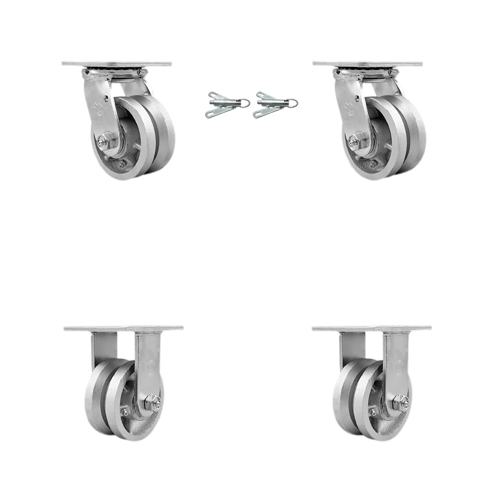 SCC-30CS420-VGB-BSL-2-R-2 Heavy Duty Swivel Caster with 4 in. V Groove Semi Steel Wheels & Ball Bearings - 3200 lbs Total Capacity - Set of 4
