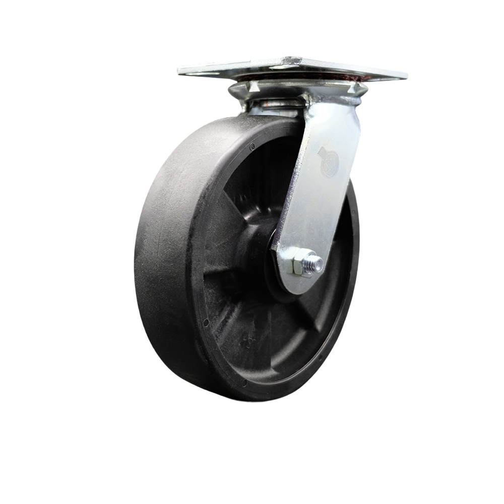 SCC-35S820-GFNR Heavy Duty Large Top Plate Glass Filled Nylon Swivel Caster with 8 x 2 in. Black Wheel - 1500 lbs Capacity per Caster
