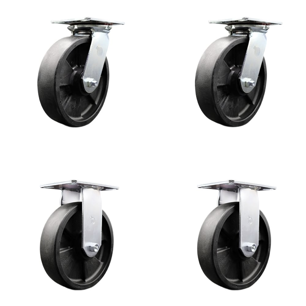 SCC-35S820-GFNR-2-R-2 Heavy Duty Large Top Plate Glass Filled Nylon Swivel Caster with 8 x 2 in. Black Wheels - 6000 lbs Total Capacity - Set of 4