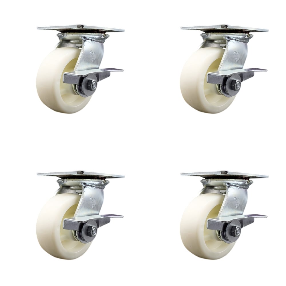 SCC-35S520-NYR-SLB-4 Heavy Duty Large Top Plate Nylon Swivel Caster with 5 x 2 in. White Wheels - 3600 lbs Total Capacity - Set of 4