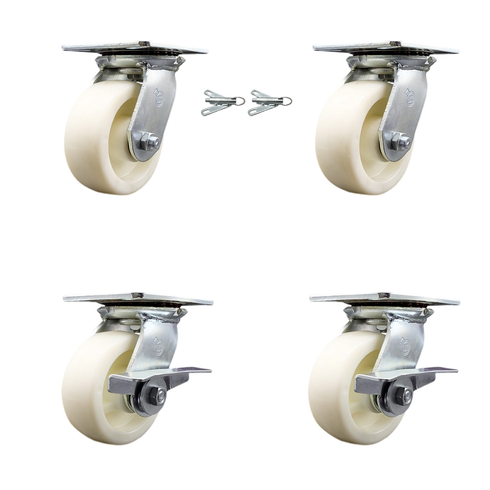 SCC-35S520-NYR-BSL-2-SLB-2 Heavy Duty Large Top Plate Nylon Swivel Caster with 5 x 2 in. White Wheels - 3600 lbs Total Capacity - Set of 4