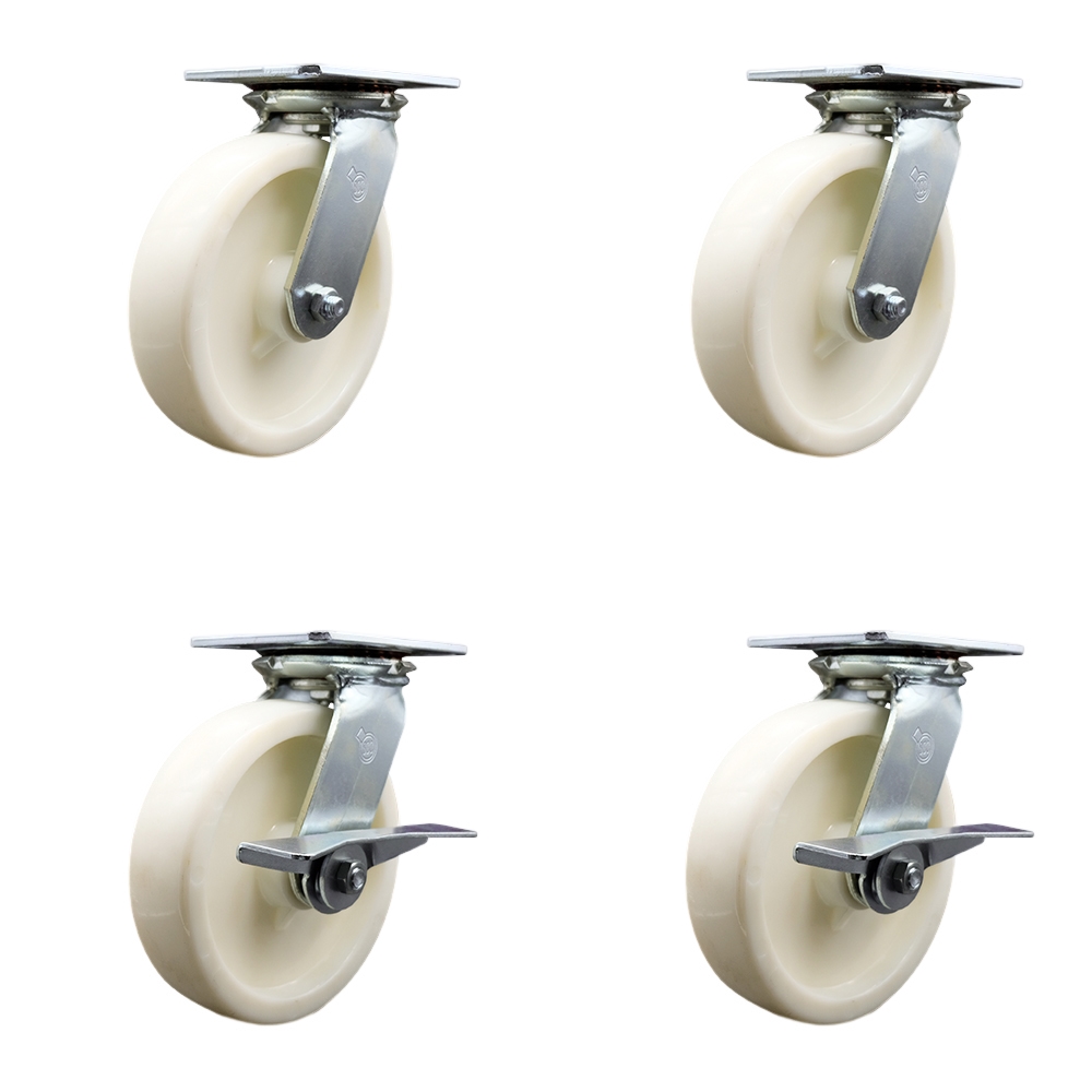 Heavy Duty Nylon Swivel Casters - White - Set of 4 - 5000 lbs Capacity