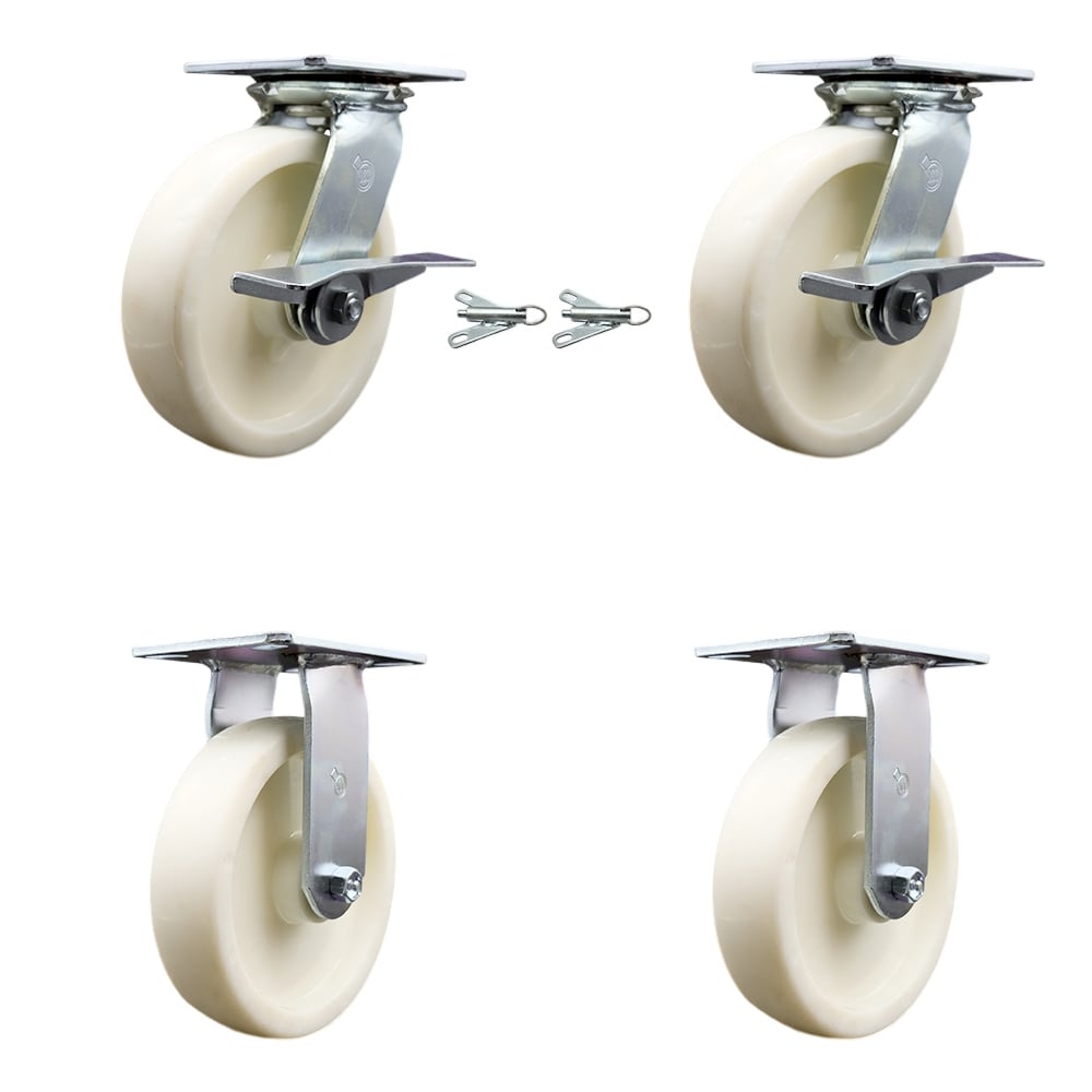 SCC-35S820-NYR-SLB-BSL-2-R-2 Heavy Duty Large Top Plate Nylon Swivel Caster with 8 x 2 in. White Wheels - 5000 lbs Total Capacity - Set of 4