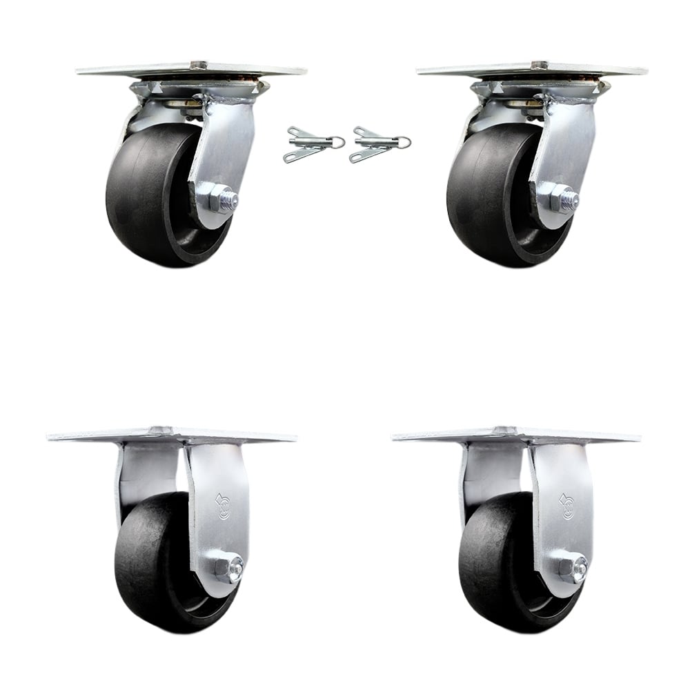 Heavy Duty Large Top Plate Glass Filled Nylon Swivel Caster with 4 x 2 in. Black Wheels - 4800 lbs Total Capacity - Set of 4