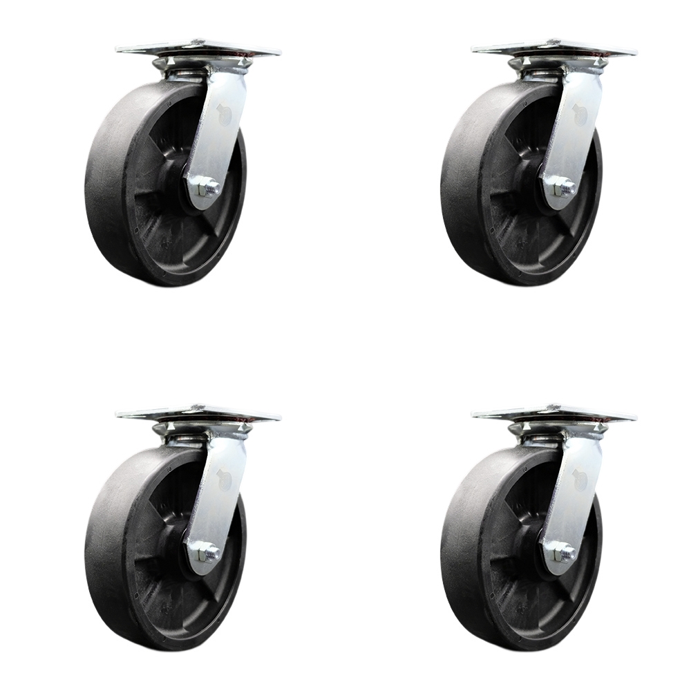 SCC-35S820-GFNR-4 Heavy Duty Large Top Plate Glass Filled Nylon Swivel Caster with 8 x 2 in. Black Wheels - 6000 lbs Total Capacity - Set of 4