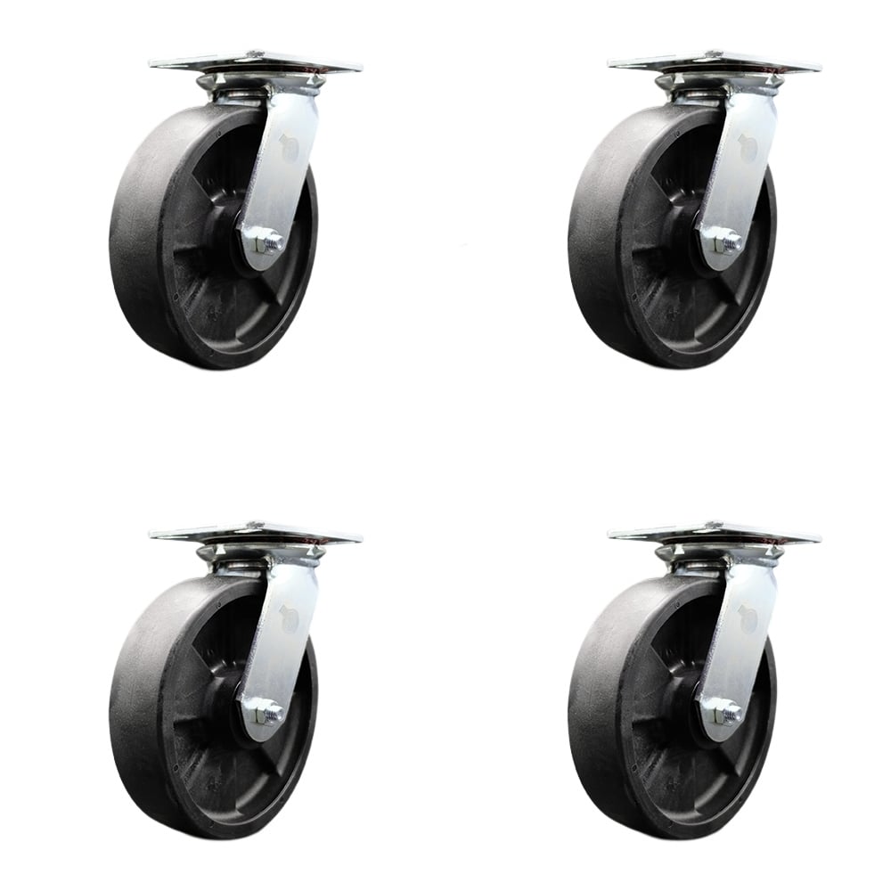 SCC-35S820-GFNR-BSL-4 Heavy Duty Large Top Plate Glass Filled Nylon Swivel Caster with 8 x 2 in. Black Wheels - 6000 lbs Total Capacity - Set of 4