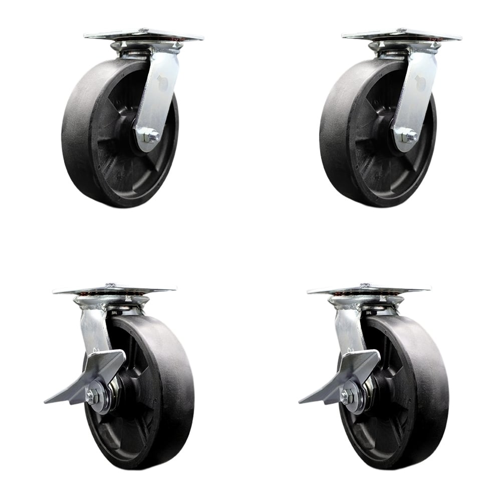 SCC-35S820-GFNR-BSL-2-SLB-2 Heavy Duty Large Top Plate Glass Filled Nylon Swivel Caster with 8 x 2 in. Black Wheels - 6000 lbs Capacity - Set of 4