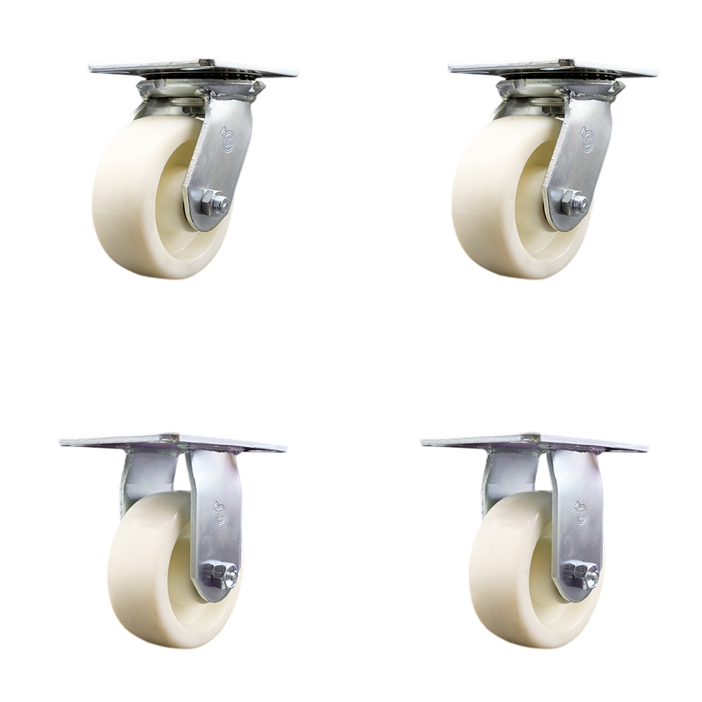 SCC-35S520-NYR-2-R-2 Heavy Duty Large Top Plate Nylon Swivel Caster with 5 x 2 in. White Wheels - 3600 lbs Total Capacity - Set of 4