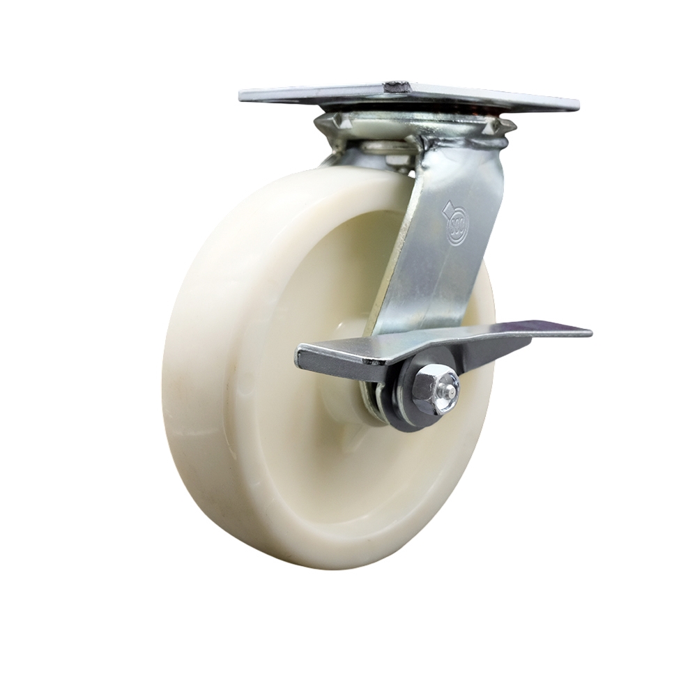 SCC-35S820-NYR-SLB Heavy Duty Large Top Plate Nylon Swivel Caster with 8 x 2 in. White Wheel & Side Lock Brake - 1250 lbs Capacity per Caster