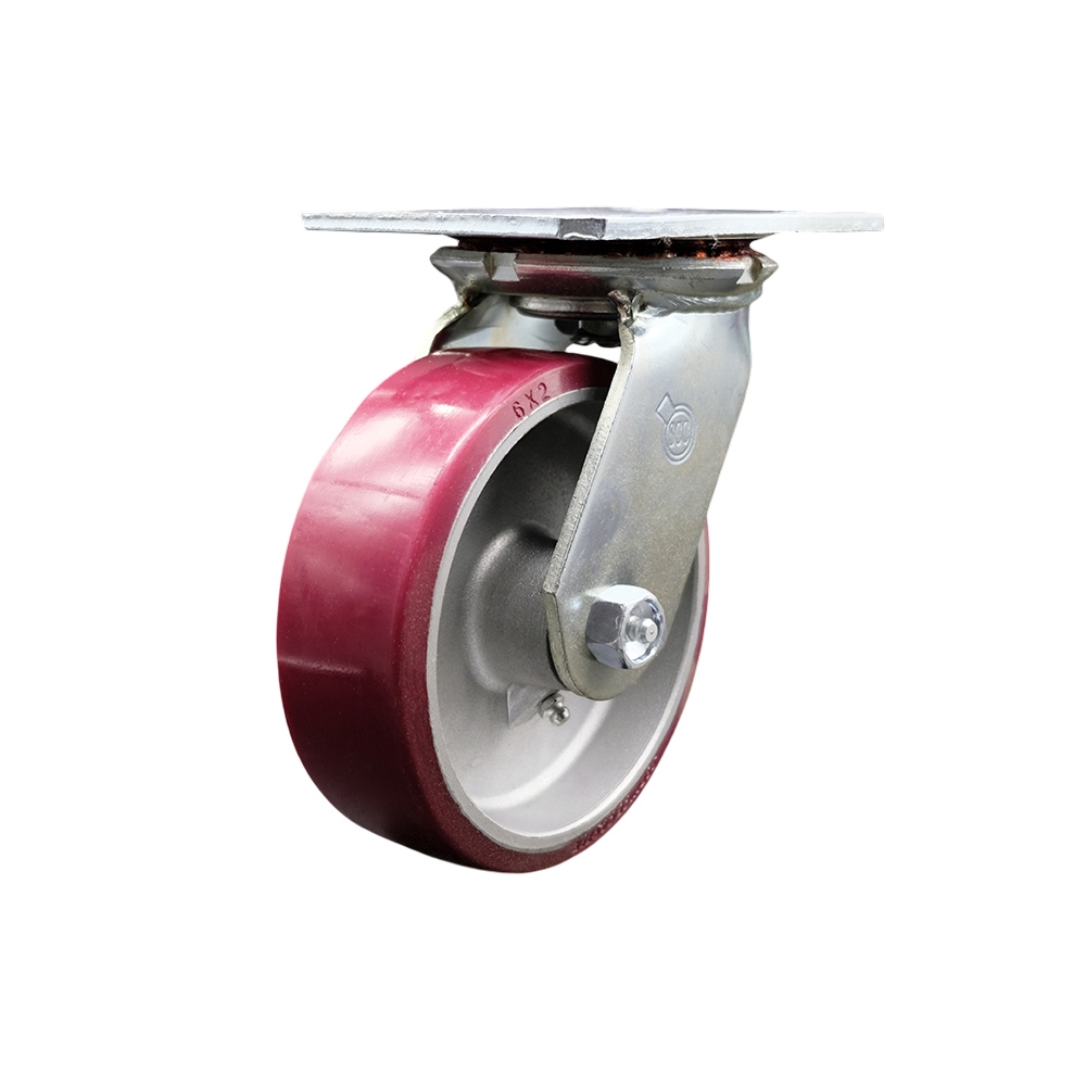 SCC-35S620-PAR Heavy Duty Large Top Plate Polyurethane on Aluminum Swivel Caster with 6 x 2 in. Maroon Wheel - 1200 lbs Capacity per Caster
