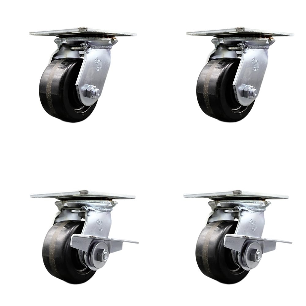 SCC-35S420-PHR-2-SLB-2 Heavy Duty Large Top Plate Phenolic Swivel Caster with 4 x 2 in. Black Wheels - 3200 lbs Total Capacity - Set of 4