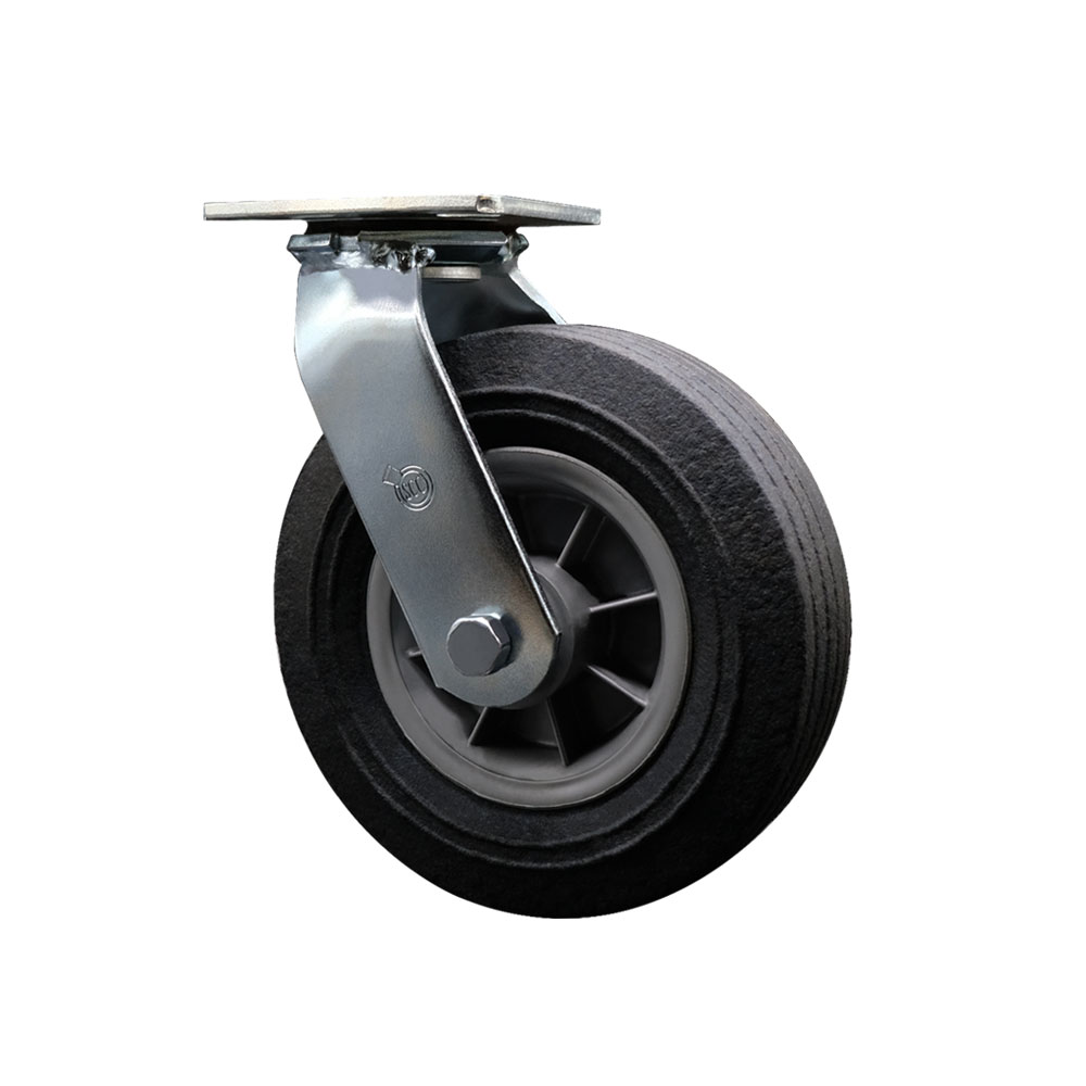 SCC-100S825-SNB 8 in. Swivel Semi Pneumatic Caster Black Solid Rubber Wheel Heavy Duty Caster