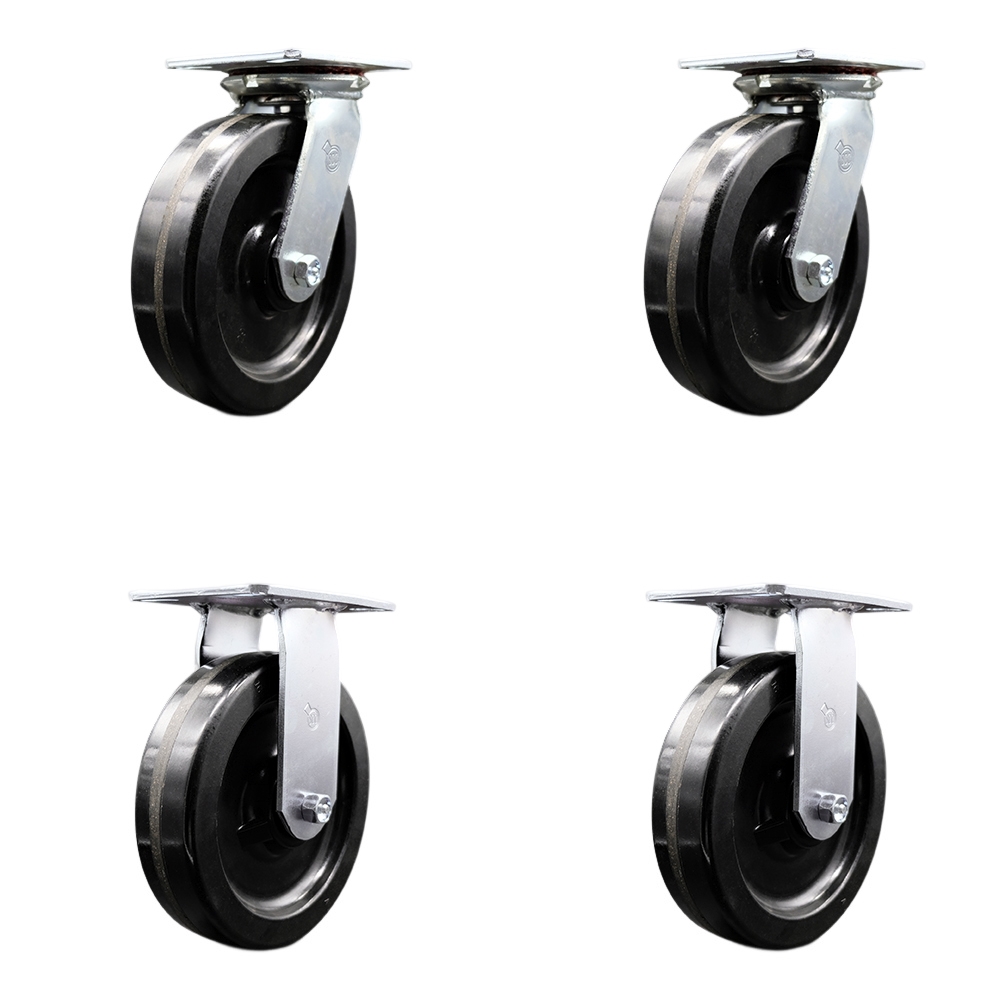 SCC-35S820-PHR-2-R-2 Heavy Duty Large Top Plate Phenolic Swivel Caster with 8 x 2 in. Black Wheels - 5000 lbs Total Capacity - Set of 4