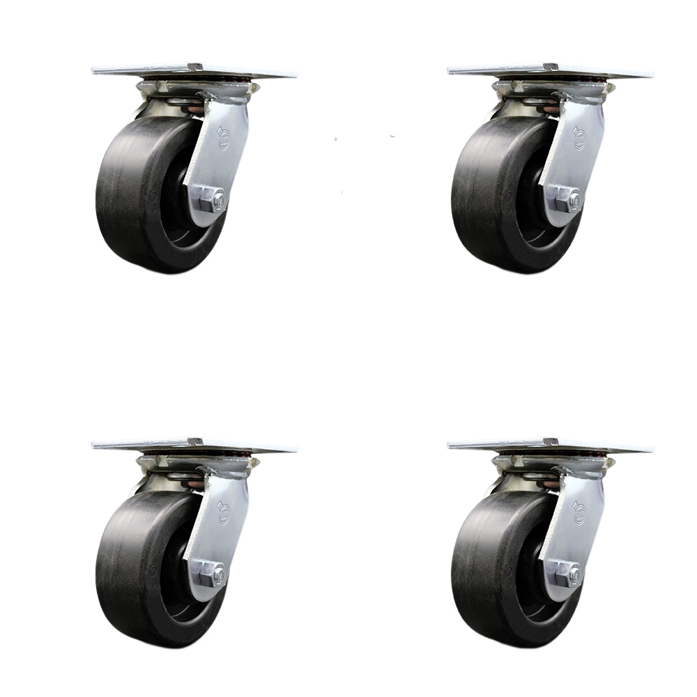 SCC-35S520-POR-BSL-4 Heavy Duty Large Top Plate Polyolefin Swivel Caster with 5 x 2 in. Black Wheels - 2600 lbs Total Capacity - Set of 4