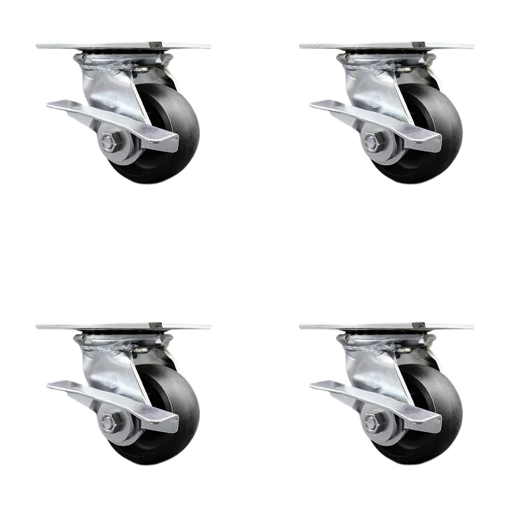 SCC-35S420-GFNR-SLB-4 Heavy Duty Large Top Plate Glass Filled Nylon Swivel Caster with 4 x 2 in. Black Wheels - 4800 lbs Total Capacity - Set of 4