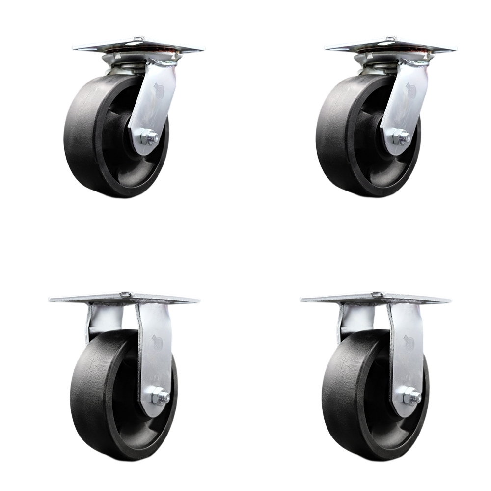 SCC-35S620-GFNR-2-R-2 Heavy Duty Large Top Plate Glass Filled Nylon Swivel Caster with 6 x 2 in. Black Wheels - 6000 lbs Total Capacity - Set of 4
