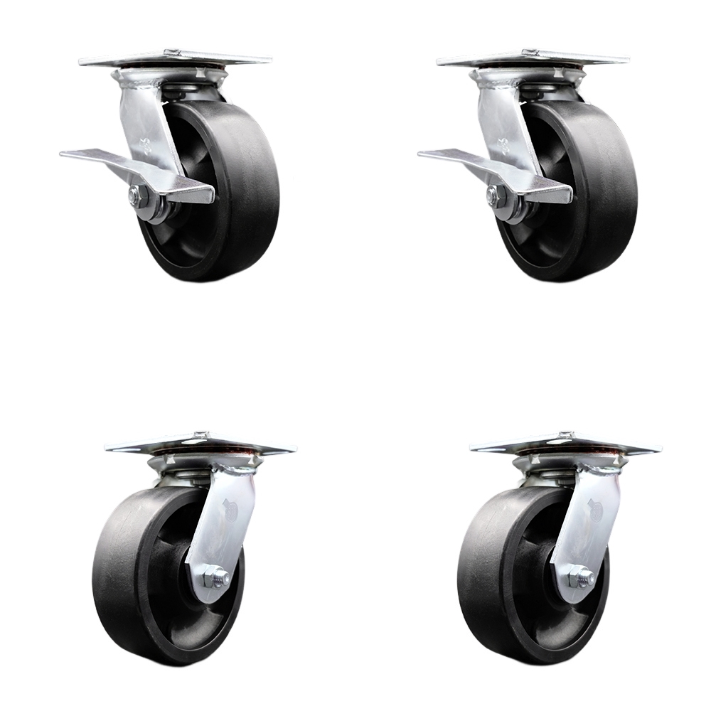Heavy Duty Large Top Plate Glass Filled Nylon Swivel Caster with 6 x 2 in. Black Wheels - 6000 lbs Capacity - Set of 4