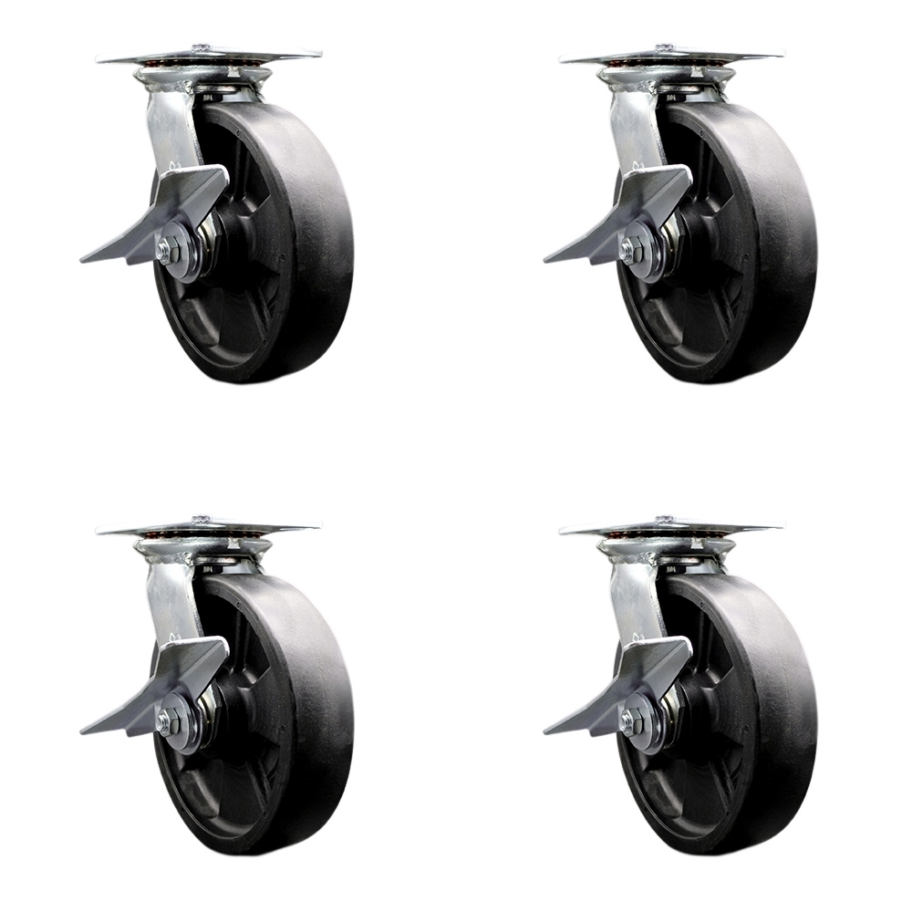 SCC-35S820-GFNR-SLB-4 Heavy Duty Large Top Plate Glass Filled Nylon Swivel Caster with 8 x 2 in. Black Wheels - 6000 lbs Total Capacity - Set of 4