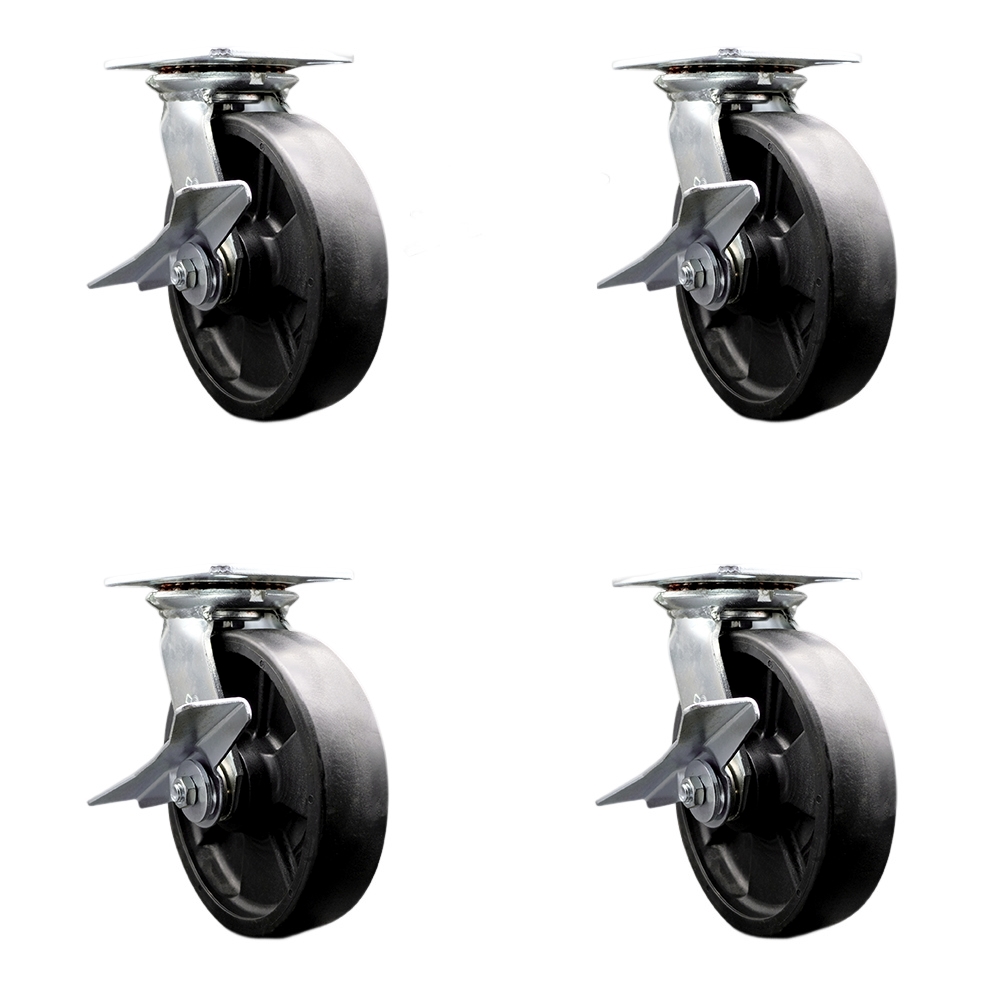 Heavy Duty Large Top Plate Glass Filled Nylon Swivel Caster with 8 x 2 in. Black Wheels - 6000 lbs Total Capacity - Set of 4