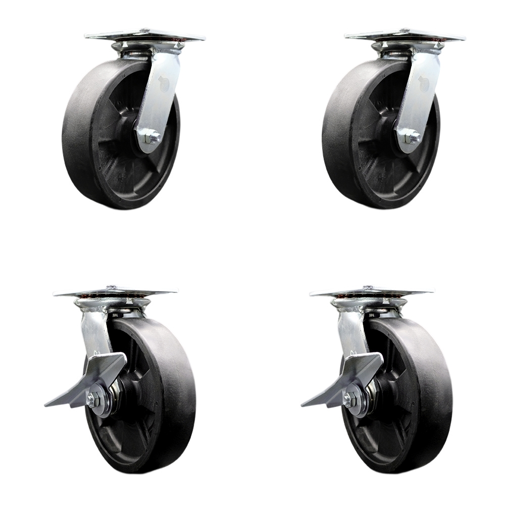 SCC-35S820-GFNR-2-SLB-2 Heavy Duty Large Top Plate Glass Filled Nylon Swivel Caster with 8 x 2 in. Black Wheels - 6000 lbs Total Capacity - Set of 4