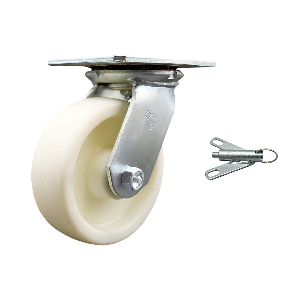 SCC-35S620-NYR-BSL Heavy Duty Large Top Plate Nylon Swivel Caster with 6 x 2 in. White Wheel & Bolt on Swivel Lock - 1250 lbs Capacity per Caster