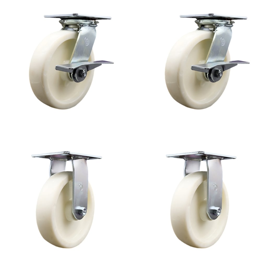 SCC-35S820-NYR-SLB-2-R-2 Heavy Duty Large Top Plate Nylon Swivel Caster with 8 x 2 in. White Wheels - 5000 lbs Total Capacity - Set of 4