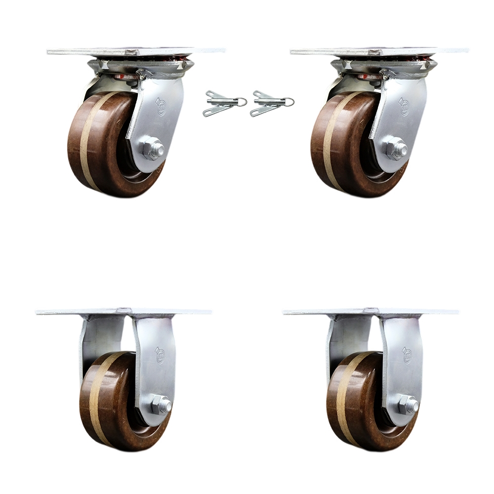 Heavy Duty Large Top Plate High Temperature Phenolic Swivel Caster with 4 x 2 in. Brown Wheels - 3200 lbs Total Capacity - Set of 4