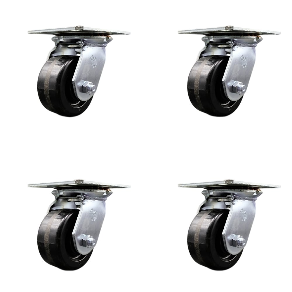 SCC-35S420-PHR-4 Heavy Duty Large Top Plate Phenolic Swivel Caster with 4 x 2 in. Black Wheels - 3200 lbs Total Capacity - Set of 4