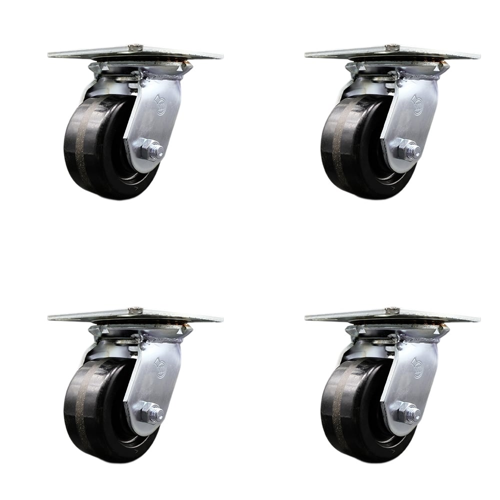 SCC-35S420-PHR-BSL-4 Heavy Duty Large Top Plate Phenolic Swivel Caster with 4 x 2 in. Black Wheels - 3200 lbs Total Capacity - Set of 4