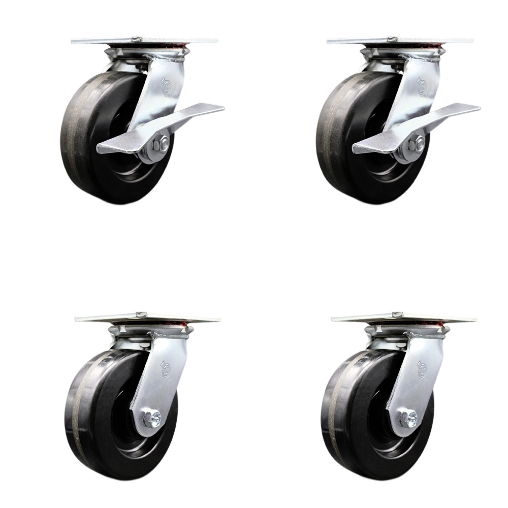 SCC-35S620-PHR-SLB-BSL-2-BSL-2 Heavy Duty Large Top Plate Phenolic Swivel Caster with 6 x 2 in. Black Wheels - 4800 lbs Capacity - Set of 4