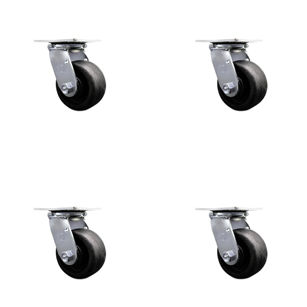 Heavy Duty Swivel Caster with 4 in. High Temperature Glass Filled Nylon Wheels & Ball Bearings - 4800 lbs Total Capacity - Set of 4