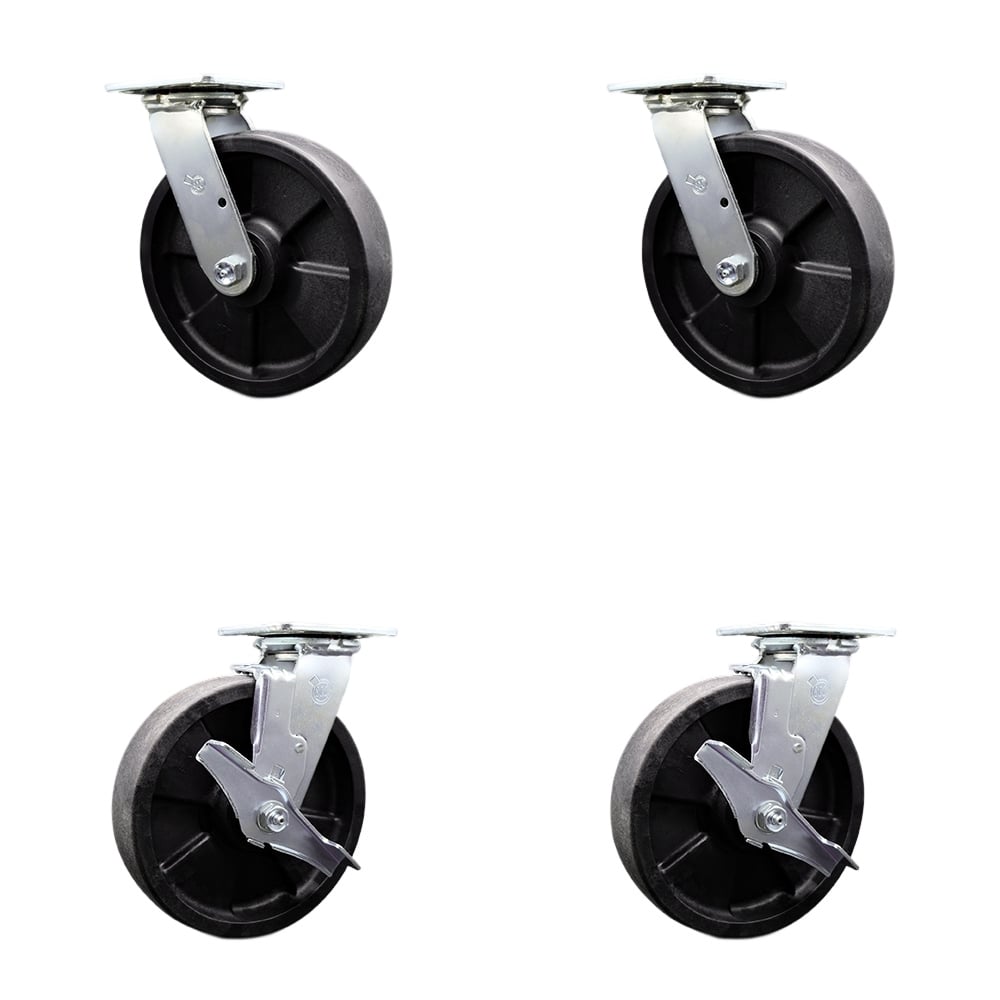 Heavy Duty Swivel Caster with 8 in. High Temperature Glass Filled Nylon Wheels & Ball Bearings - 5000 lbs Total Capacity - Set of 4