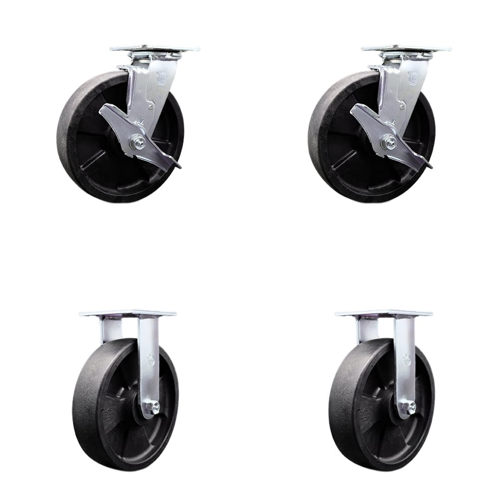 Heavy Duty Swivel Caster with 8 in. High Temperature Glass Filled Nylon Wheels & Ball Bearings - 5000 lbs Total Capacity - Set of 4