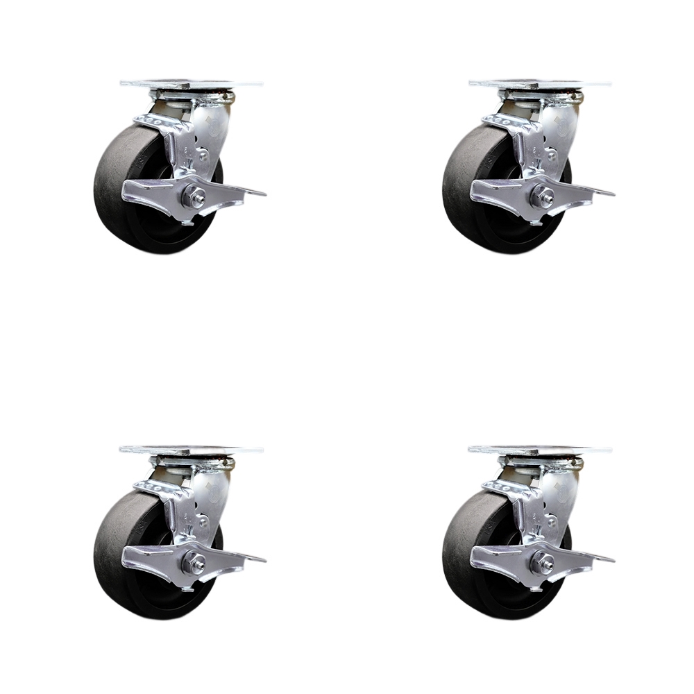 SCC-SS30S520-GFNB-TLB-BSL-2-TLB-2 Stainless Steel Heavy Duty Swivel Caster Set with 5 in. High Temperature Glass Filled Nylon Wheel & Ball Bearing