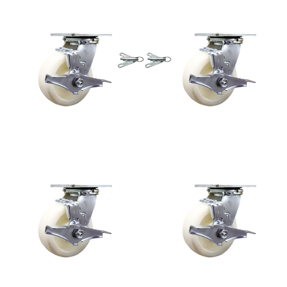 SCC-30CS520-NYB-TLB-BSL-2-TLB-2 Heavy Duty Swivel Caster with 5 in. Nylon Wheels & Ball Bearings - Set of 4