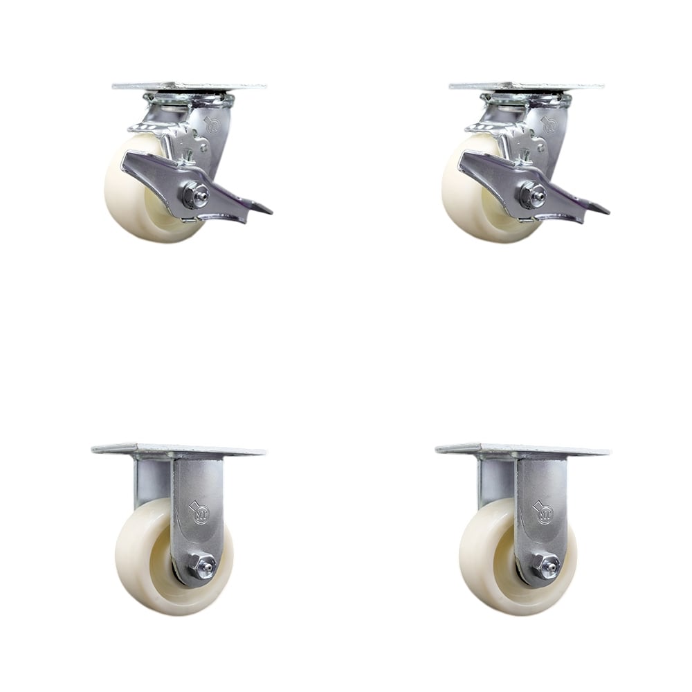 SCC-SS30S420-NYB-TLB-2-R-2 Stainless Steel Heavy Duty Swivel Caster with 4 in. Nylon Wheels & Ball Bearings - 3200 lbs Total Capacity - Set of 4