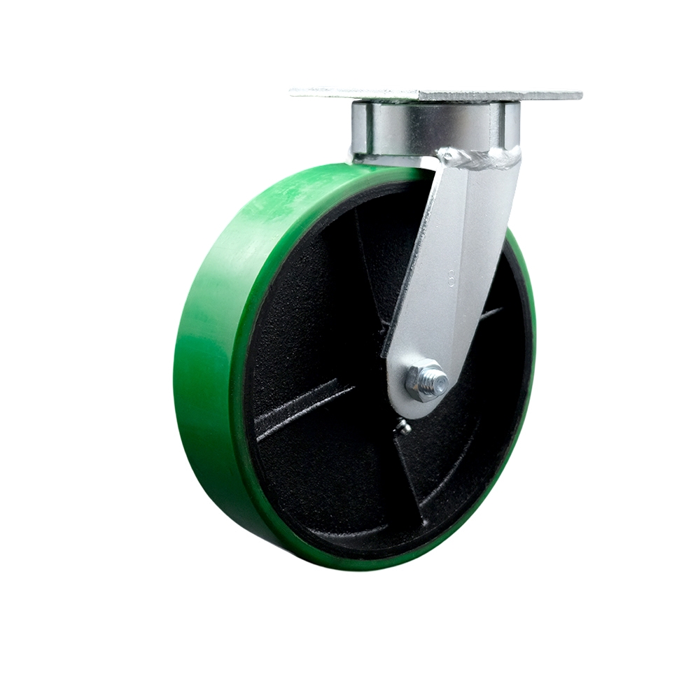 SCC-KP30S820-PUR-GB Kingpinless Polyurethane on Cast Iron Swivel Top Plate Caster with 8 x 2 in. Green Wheel - 1250 lbs Capacity per Caster