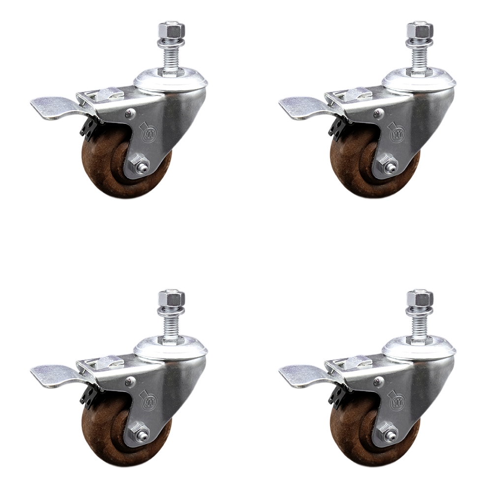 High Temperature Glass Filled Nylon Swivel Threaded Stem Caster with 3.5 x 1.25 in. Brown Wheels & 12 mm Stems - Set of 4