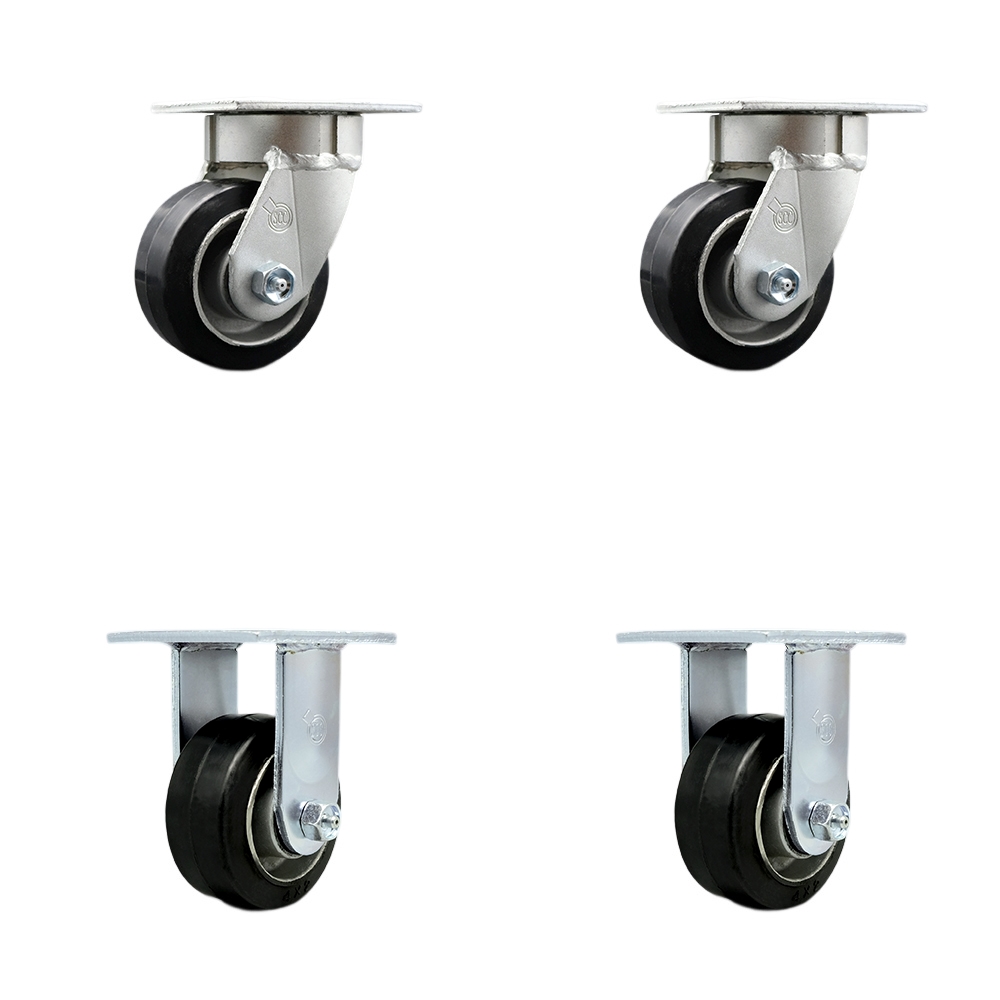 SCC-KP30S420-RAR-2-R-2 Kingpinless Rubber on Aluminum Swivel Top Plate Caster with 4 x 2 in. Black Wheels - 1600 lbs Total Capacity - Set of 4