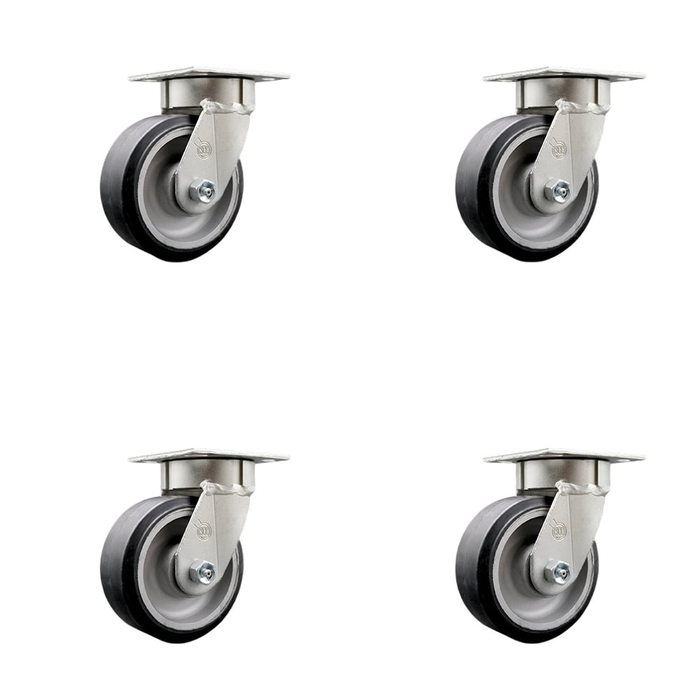 SCC-KP30S520-RAR-4 Kingpinless Rubber on Aluminum Swivel Top Plate Caster with 5 x 2 in. Black Wheels - 2000 lbs Total Capacity - Set of 4