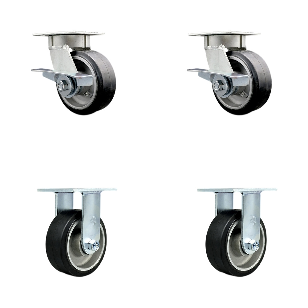 SCC-KP30S520-RAR-SLB-2-R-2 Kingpinless Rubber on Aluminum Swivel Top Plate Caster with 5 x 2 in. Black Wheels - 2000 lbs Total Capacity - Set of 4