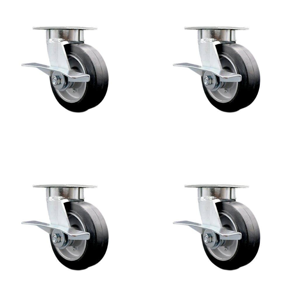 SCC-KP30S620-RAR-SLB-4 Kingpinless Rubber on Aluminum Swivel Top Plate Caster with 6 x 2 in. Black Wheels - 2200 lbs Total Capacity - Set of 4