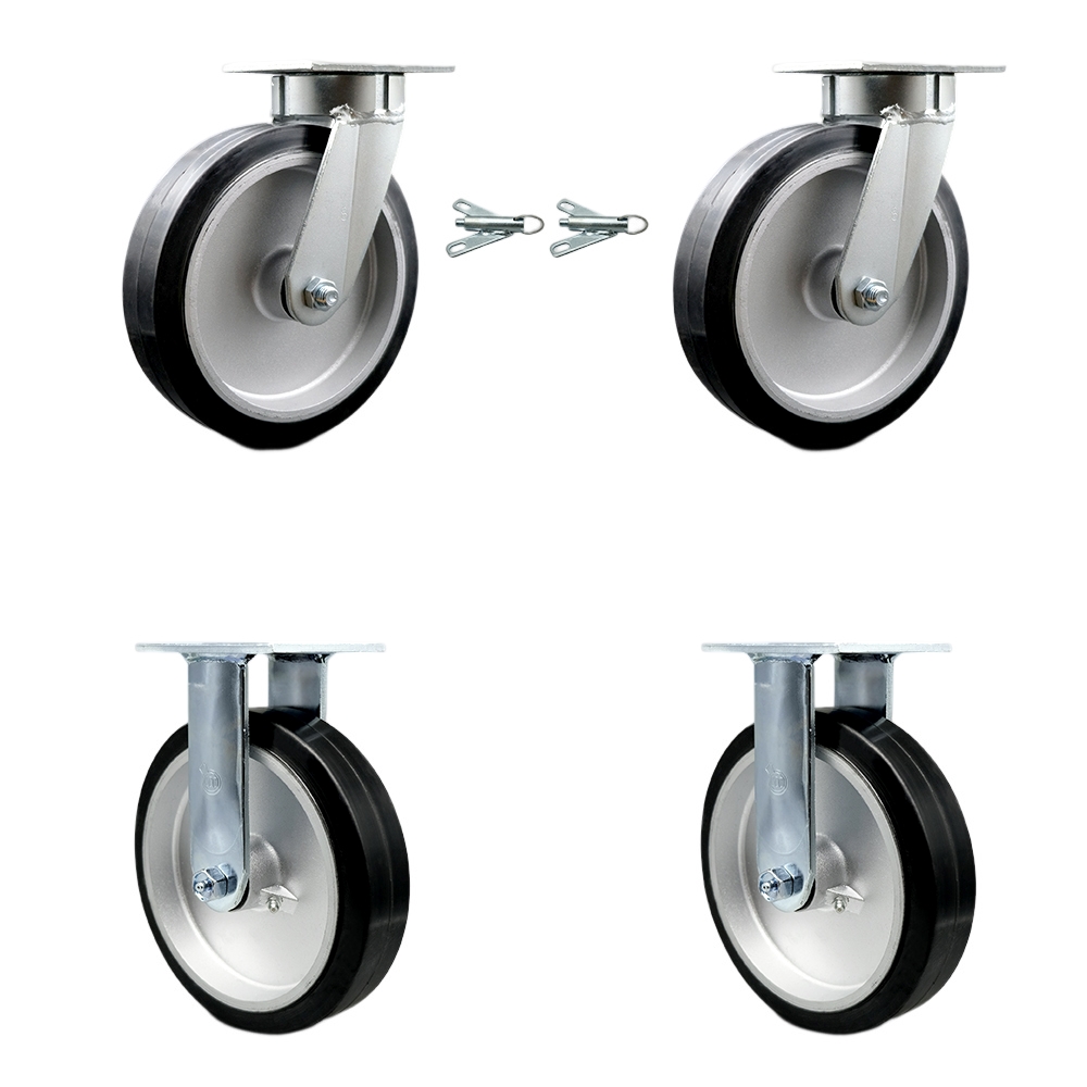 SCC-KP30S820-RAR-BSL-2-R-2 Kingpinless Rubber on Aluminum Swivel Top Plate Caster with 8 x 2 in. Black Wheels - 2400 lbs Total Capacity - Set of 4