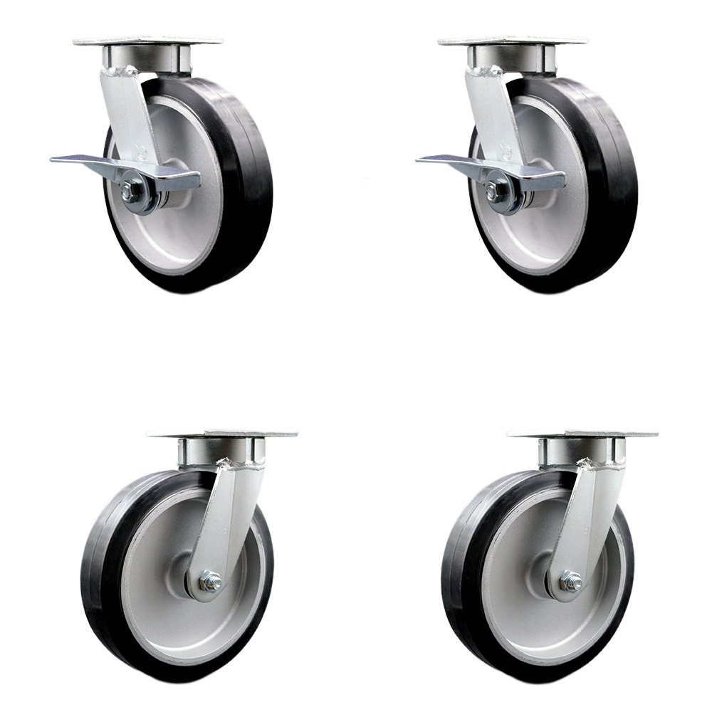 SCC-KP30S820-RAR-SLB-BSL-2-BSL-2 Kingpinless Rubber on Aluminum Swivel Top Plate Caster with 8 x 2 in. Black Wheels - 2400 lbs Capacity - Set of 4