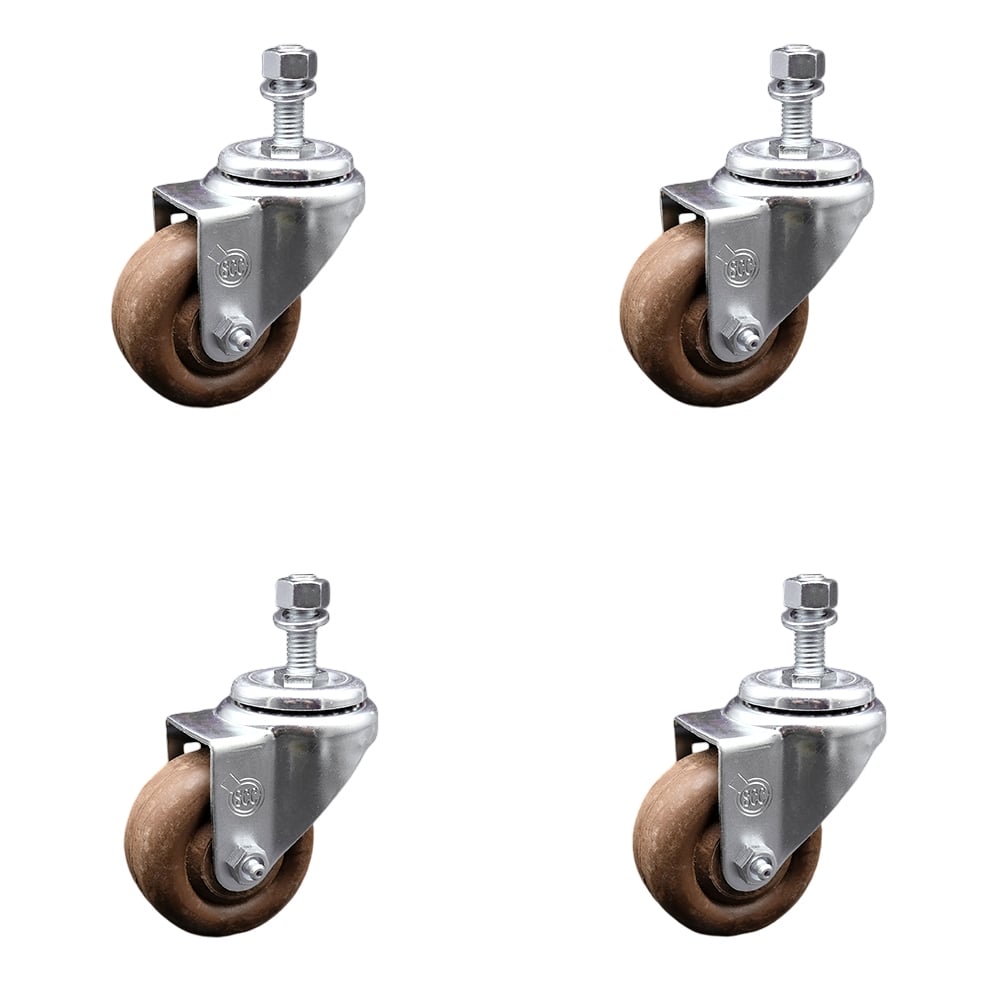 Stainless Steel High Temperature Glass Filled Nylon Swivel Threaded Stem Caster with 3 x 1.25 in. Brown Wheels & 12 mm Stems - Set of 4
