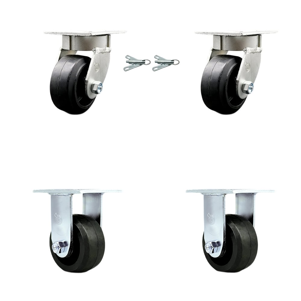 SCC-KP30S420-RSR-BSL-2-R-2 Kingpinless Rubber on Cast Iron Swivel Top Plate Caster with 4 x 2 in. Black Wheels - 1600 lbs Total Capacity - Set of 4
